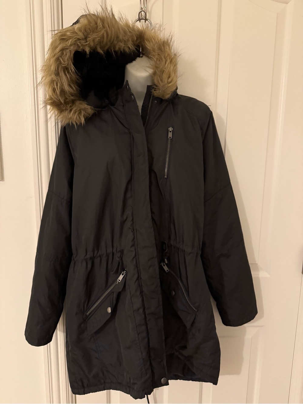 Y2K Mossimo Black Faux-Fur Hooded Parka Utility Winter Coat Jacket - Women XL
